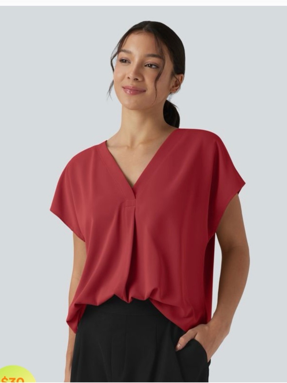 HALARA V-Neck Dolman Sleeve Blouse in Brick Red